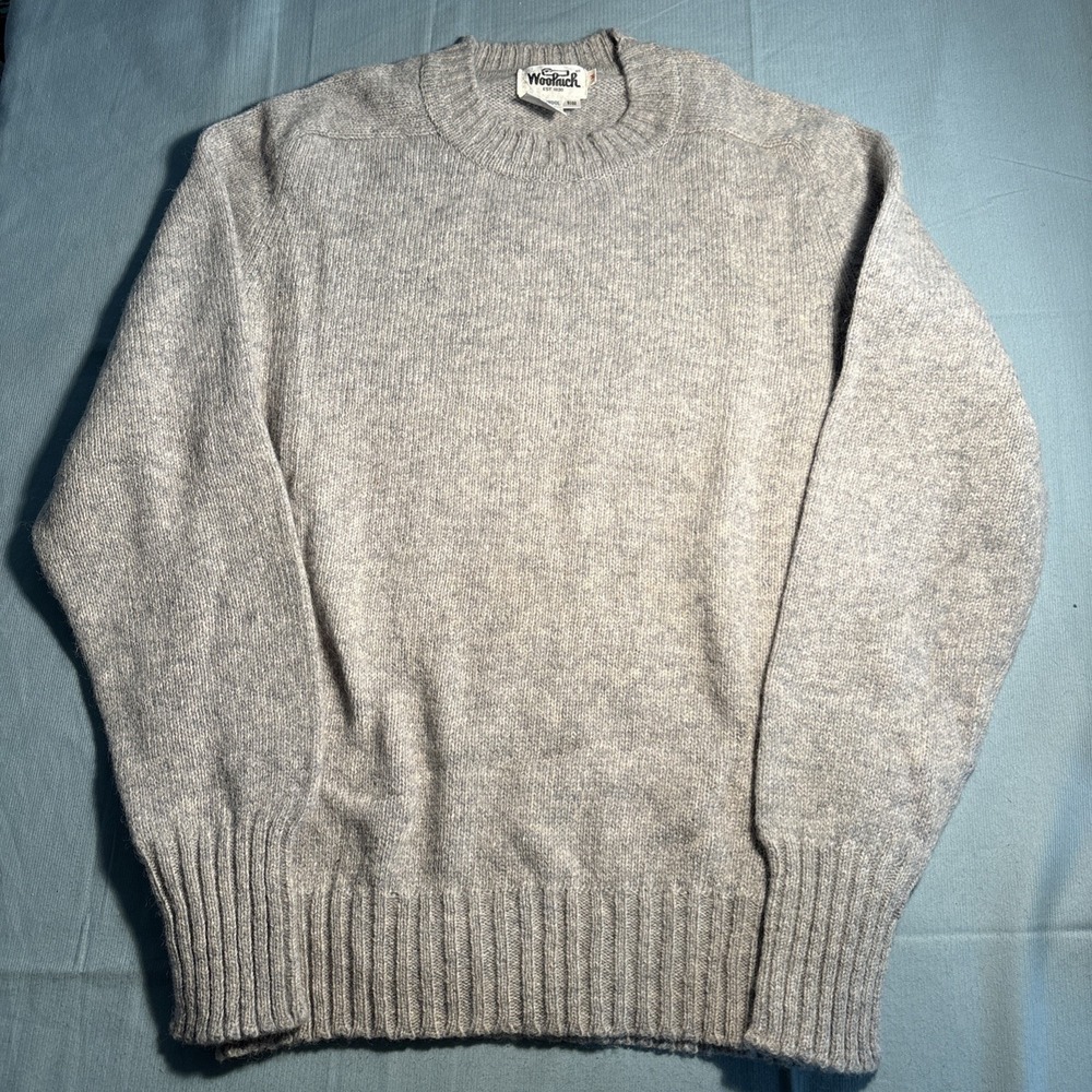 Woolrich Mens Shetland Wool Crewneck Sweater Gray Ribbed Knit 9102 M